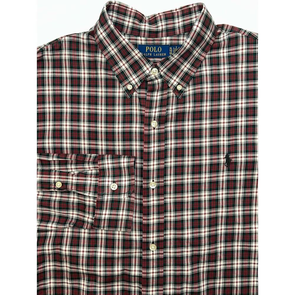 Ralph Lauren Red Dark Green Black Plaid Button Down Long Sleeve Shirt Men’s XL